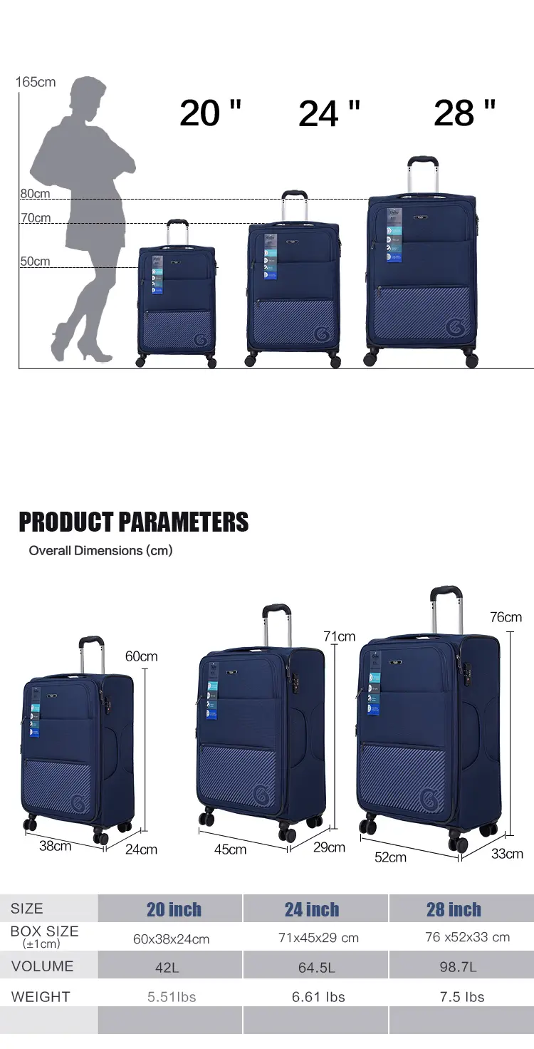 Goby London Fabric Travel Luggage Bag 10Kg Gray GB-3011 Product Parameters