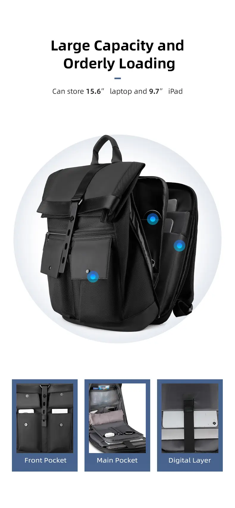 Mark Ryden Laptop Backpack Black MR1696 Large Capacity