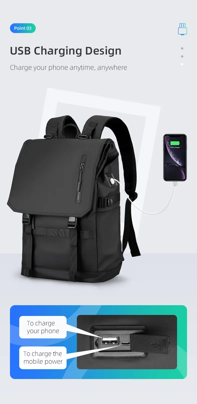 Mark Ryden Laptop Backpack Black MR5748SJ USB Charging Design