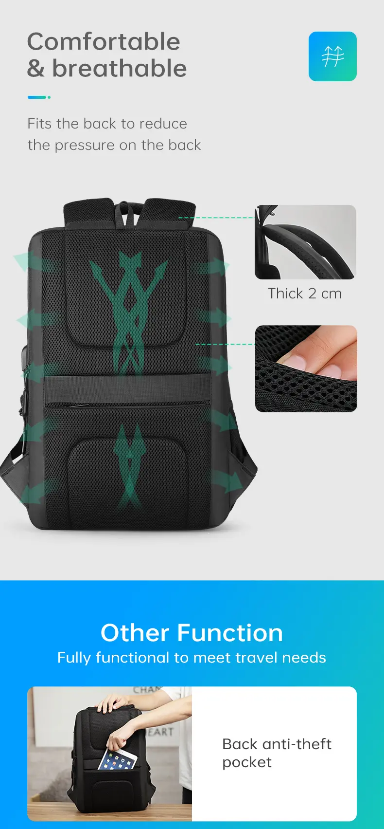 Mark Ryden Laptop Backpack Black MR9103SJ Comfortable and Breathable