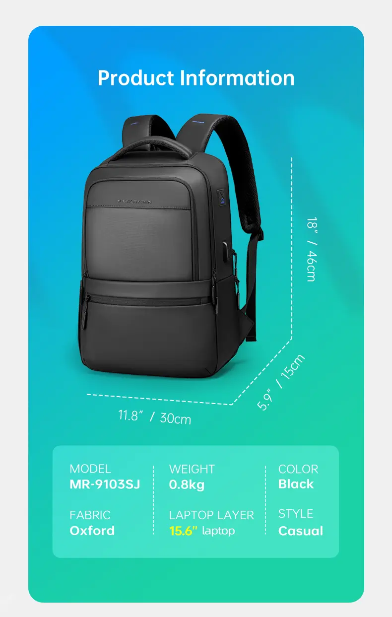Mark Ryden Laptop Backpack Black MR9103SJ Product Information
