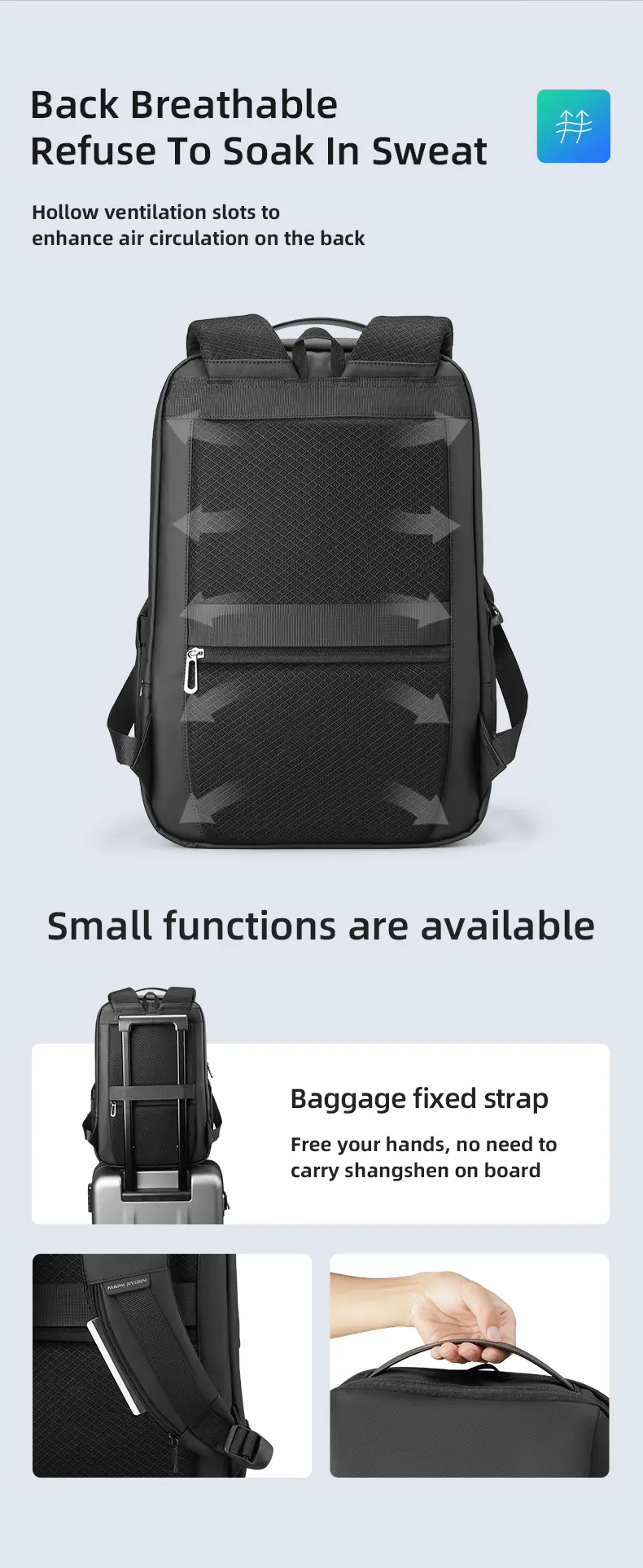 Mark Ryden Laptop Backpack Black MR9111 Back Breathable