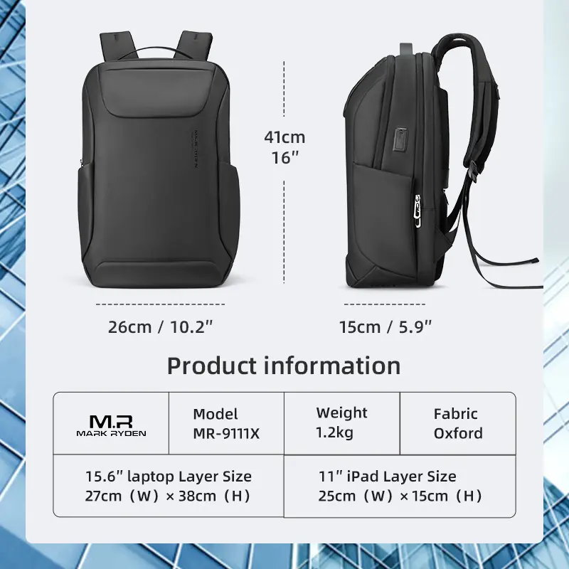 Mark Ryden Laptop Backpack Black MR9111 Product Information