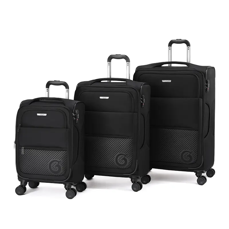 Goby London black fabric travel luggage set in three sizes