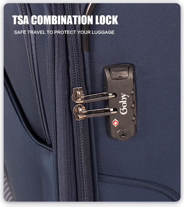 TSA combination lock on Goby London fabric travel luggage bag