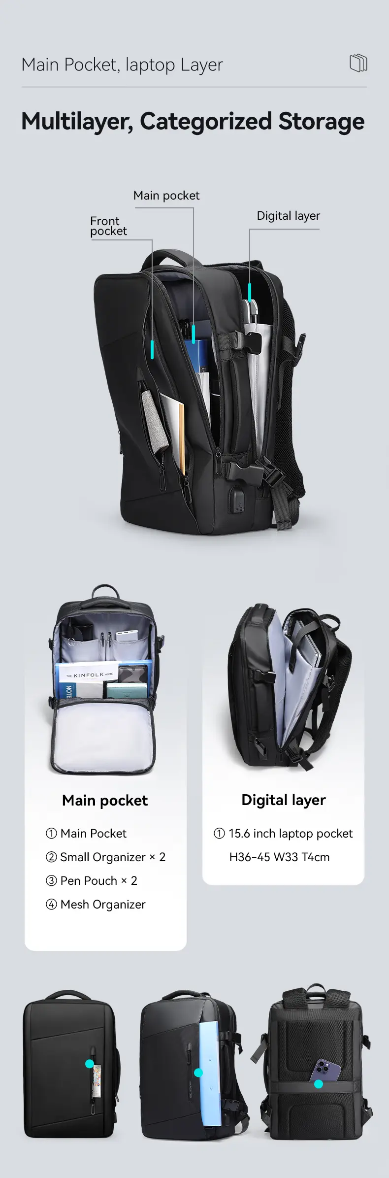 Mark Ryden MR9299 laptop backpack multilayer categorised storage with main pocket and laptop layer